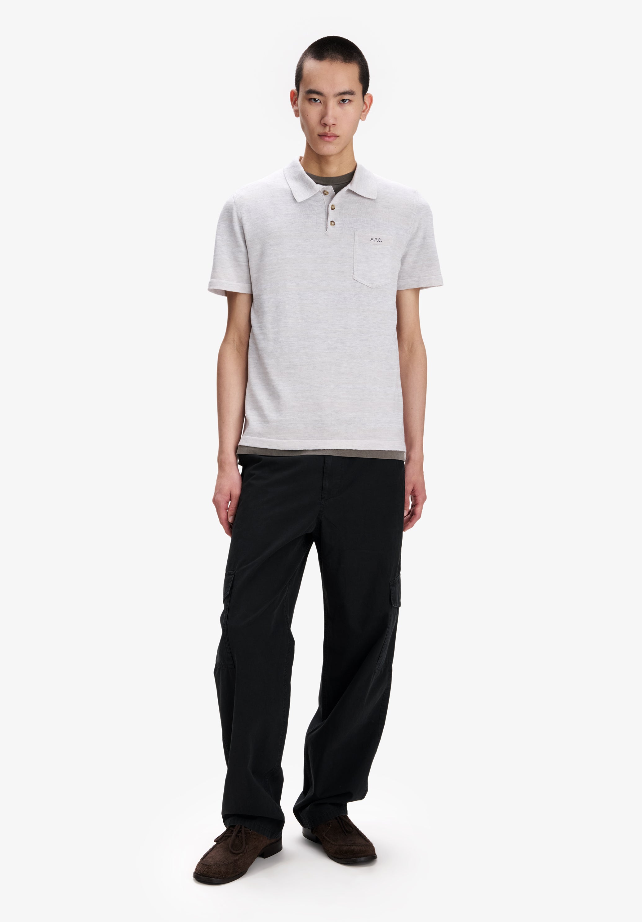 Heather grey merino wool polo - 1