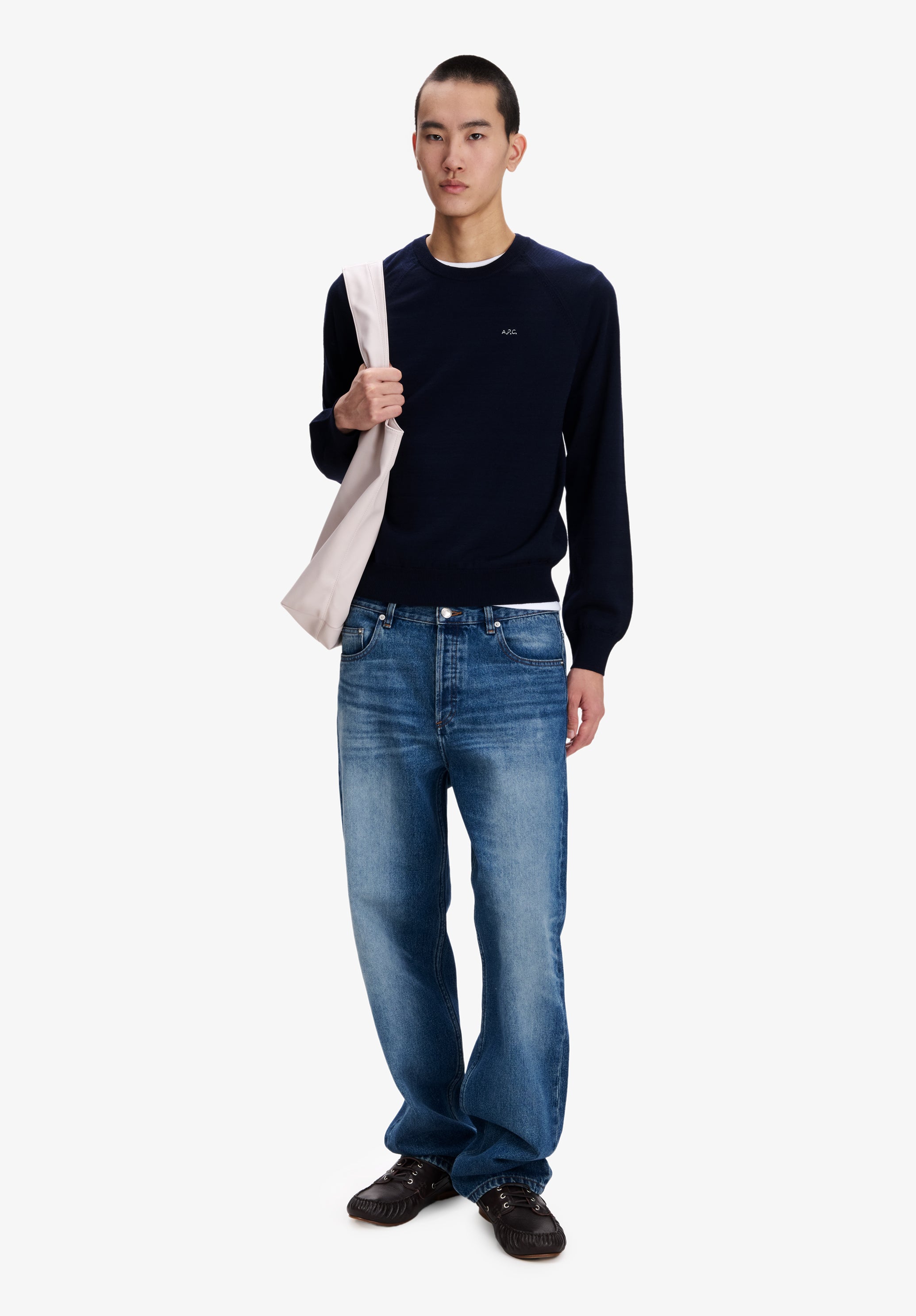 Navy blue raglan-sleeve sweater - 1